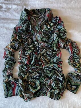 Alice + Olivia Green Multi Paisley Ruffle Blazer